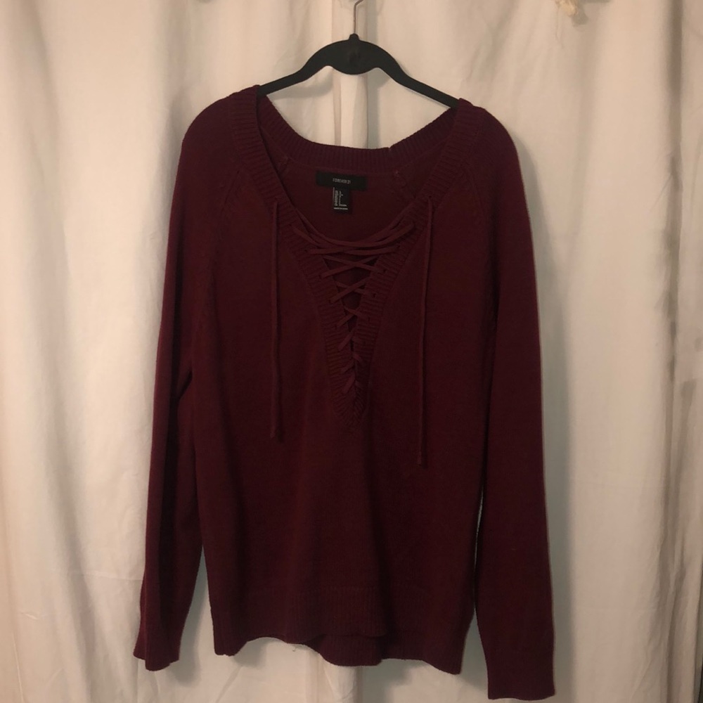 Burgundy lace up sweater